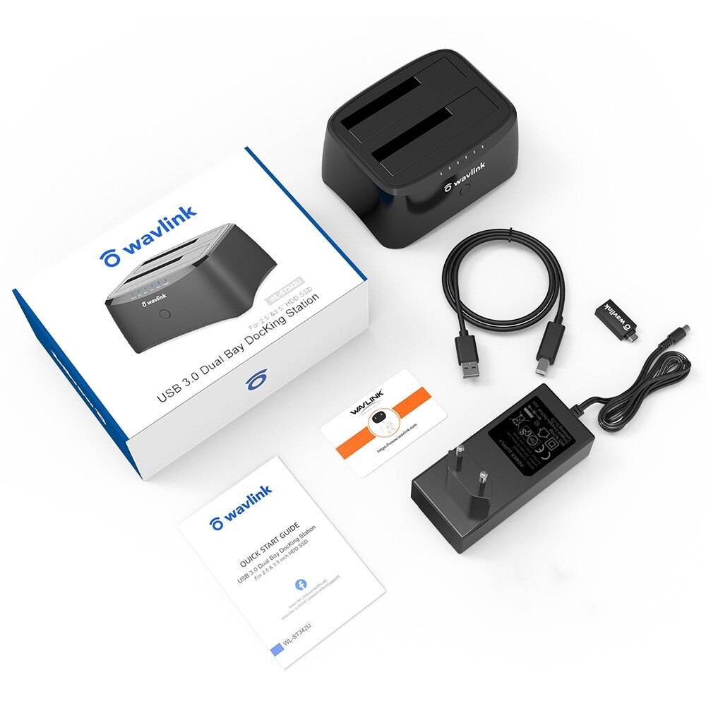 Wavlink sata hdd dockningsstation usb 3.0 hårddisk hölje för 2.5/3.5 tum hdd ssd dual bay sata till usb 3.0 box box dockning