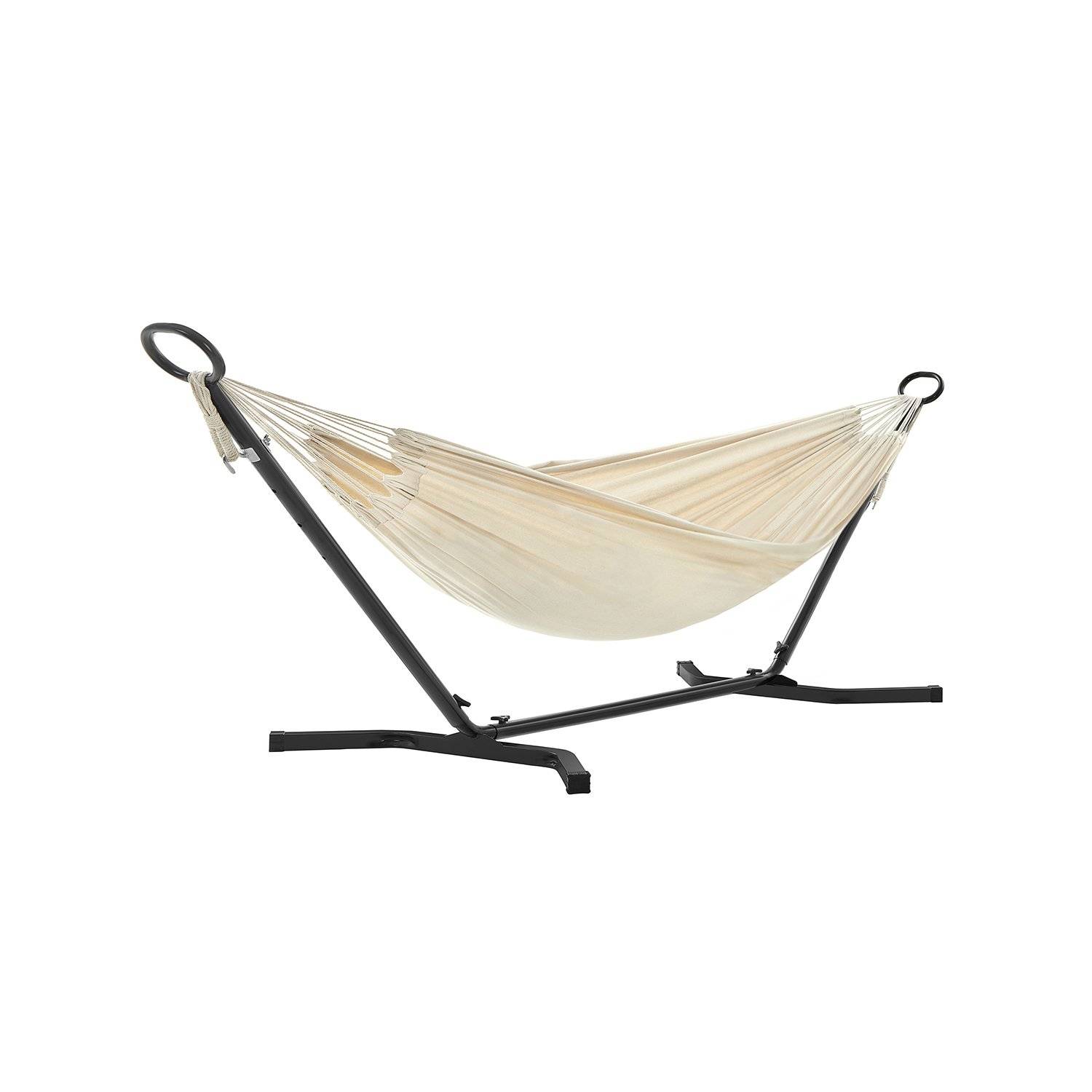 Hængekøje med stativ, 210 x 150 cm hængekøje, metalstel, lasteevne 240 kg, beige hængekøje.