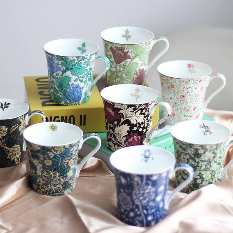 Europeiska Retro Benporslin Vattenkoppar, Hushåll Högvärdig Kaffemugg, Konstnärlig Blomma TeKopp, Högtidlig High-End Gåva Kawaii Kopp