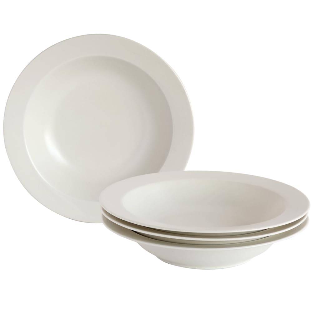 Dolce duo Set of 4 Rimmed Plates (Curry, Pasta, Soup, etc.) - Gift Idea, Made in Japan, Mino Ware (Matte White)