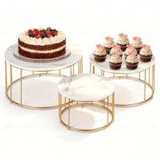 Tårtställ, 3 våningar, utställningsstativ runt set om 3, guld tårtfat med fot, dessertställ, cupcake, buffé, serveringstallrik för bröllop, födelsedagsfest, fest