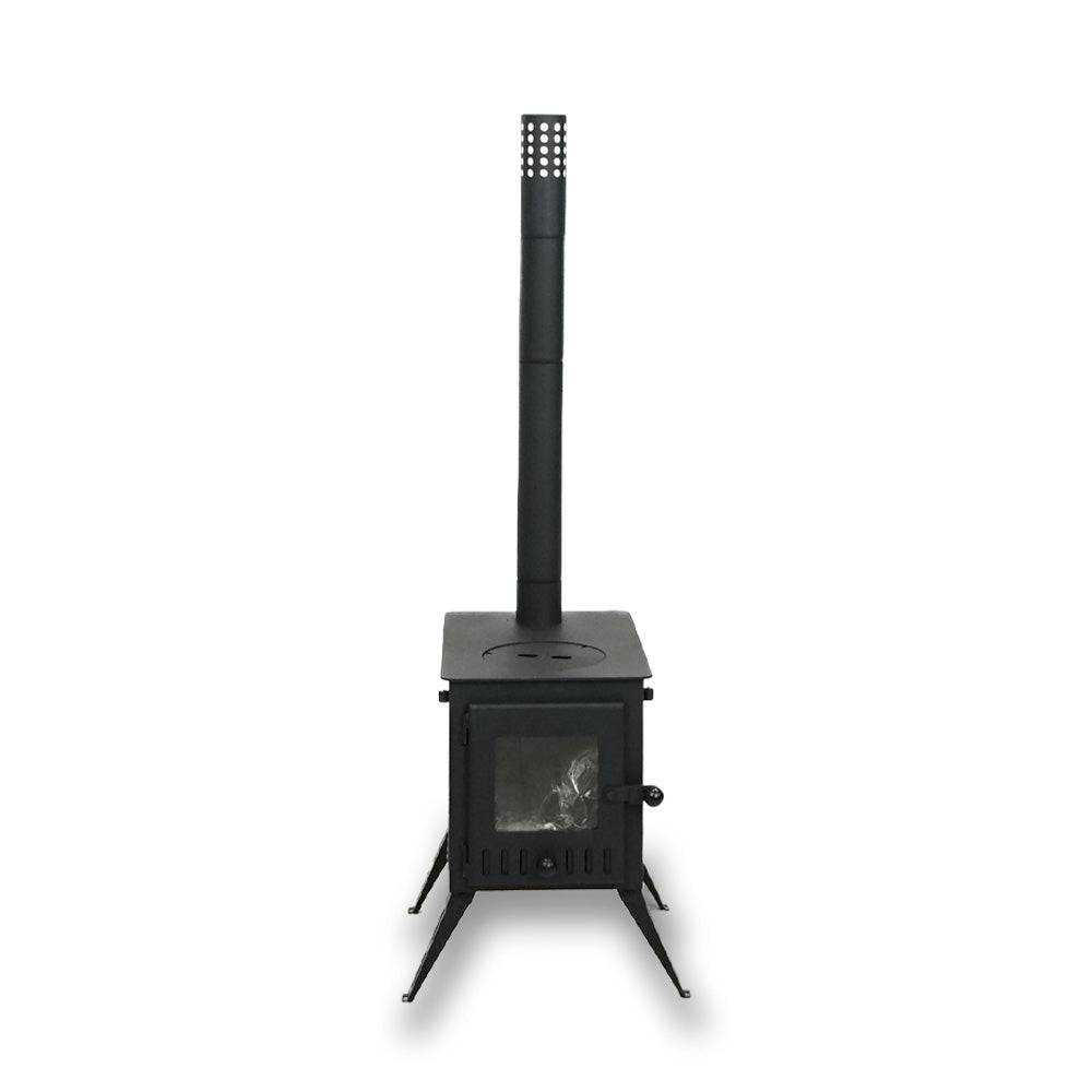 Outbacker® Firebox Vista Eco Burn Large Window Portable Tent Stove & Complete 2.68m Flue Kit | 3.5kw 12kg - Bronze / Single Wall Flue / Add Stove Bag