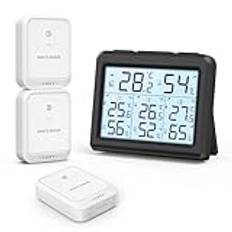 ORIA Digital Termometer, Inuti Termometer Hygrometer med 3 Yttre Sensor, Bakgrundsbelysning och Stor LCD -skärm, min/max -poster, ℃/℉ switch, för kontor, hemma - Svart