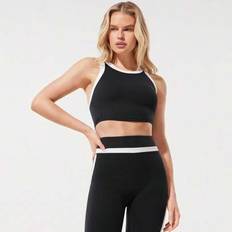 FeatherFit™ Bold Glow Mjuk Svettavvisande Stretchig Kontrastfärgad Kant Avtagbara Kupor Bred Kant Racerback Croppat Linne Lågintensiv Yoga Pilates Stu - Svart (L,M,S,XL,XS,XXL,XXS,XXXL,XXXXL)