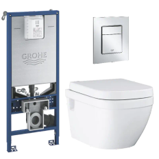 Toiletpakke m/Grohe cisterne, Grohe Euro ceramic toilet m/sæde, og krom trykplade