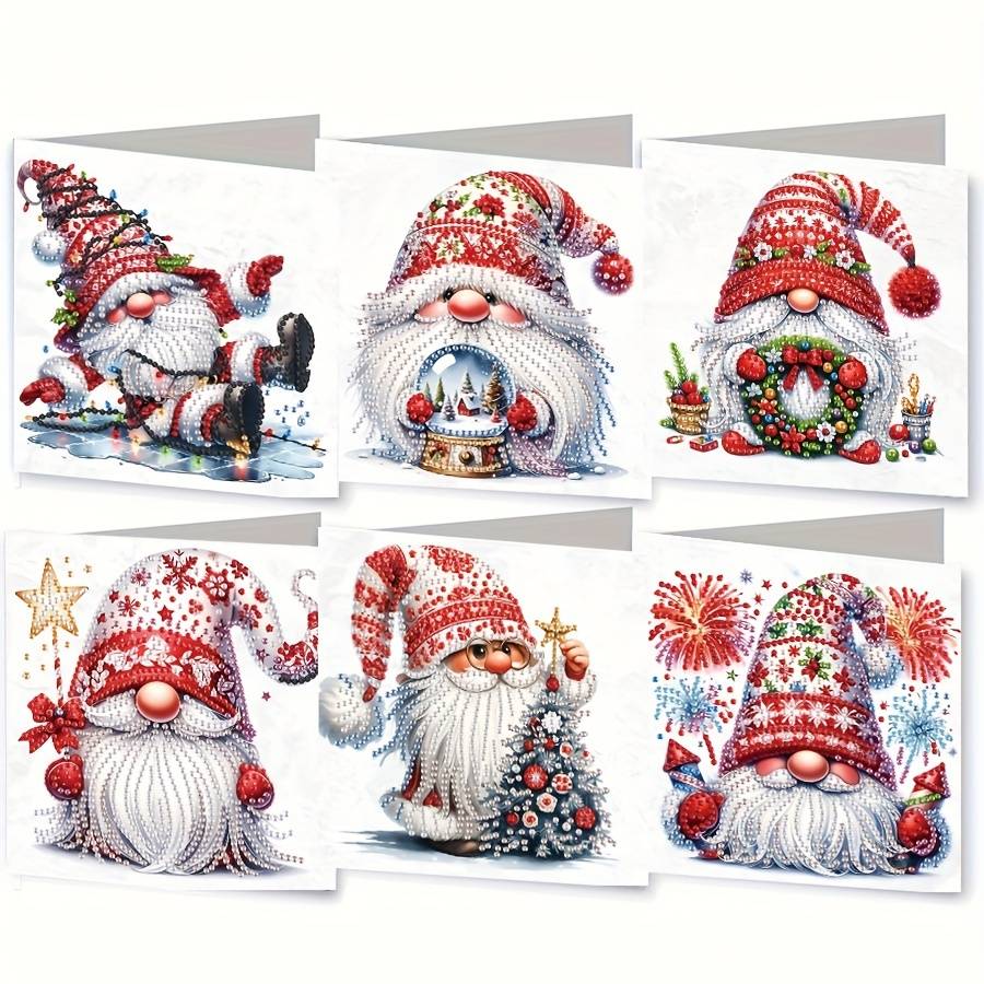 TEMU 6pcs Christmas Diamond Painting Greeting Card Kit - Unique Holiday Designs With Snowmen, Santa, And | Family, & Elders | Diy Handmade Craft | 11.81x5.91inch