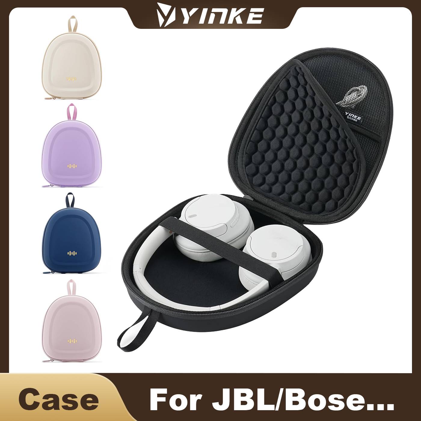 Headphone Case for JBL Tune 510BT/520BT/720BT/Bose/Soundcore Q20/Q30/Sony WH-CH720N, Shockproof Portable Bag with Multi Pocket