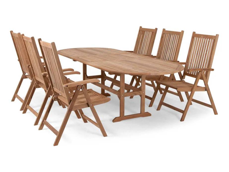 Cinas Julia matgrupp Teak 6 stolar & bord 200-250x100 cm
