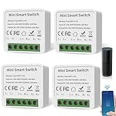 4 stycken smart strömbrytare modul 2 vägs, mini gör-det-själv WLAN-omkopplare passar bakom väggströmbrytare, smart strömbrytare modul kompatibel med Tuya App, Alexa och Google Home