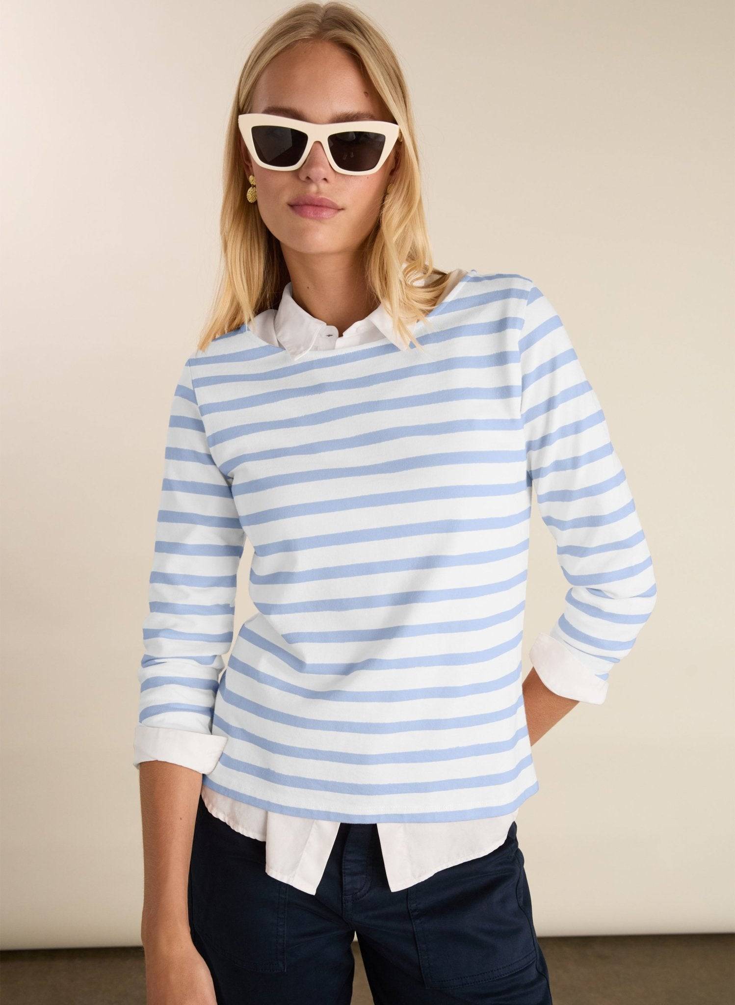 Ashley Organic Cotton Top - UK 06 | EU 32 | US 02 / Soft White & Ice Blue
