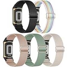 EverAct 5-pack elastiska remmar kompatibla med Fitbit Charge 6 rem/Fitbit Charge 5-rem, justerbar nylonögla flätad ersättning sportarmband för laddning 6 aktivitetsmätare kvinnor män, Nylon