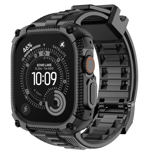 Fullmosa skyddsfodral med armband Kompatibelt med Apple Watch Ultra 3 2 1 49mm för män, vattentäta sportarmband med militärhölje för iWatch 49mm