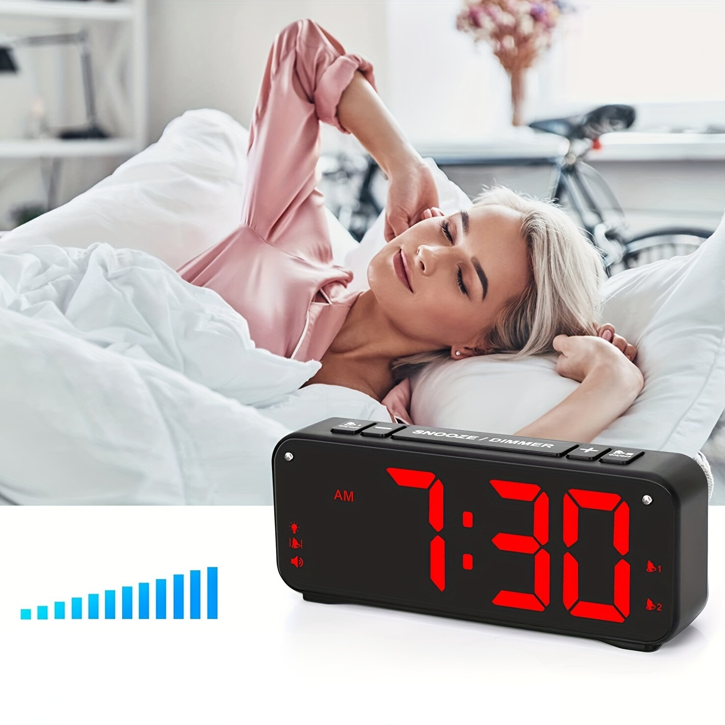 LoudClock - Premium Vibrerande Väckarklocka med LED Skärm - Röd