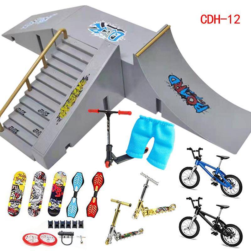 Finger Skateboard Ramp Set Skatepark Finger Bike Scooters Skotrar gray