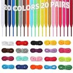 WanderGo 20 färgade skosnören multipack, platta skosnören för sneakers skridskor stövlar, hållbar ersättning, 120 cm/47 tum, 20 färger, flerfärgad, En storlek