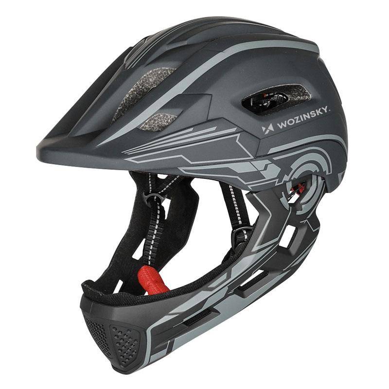 Wozinsky Fullface Børnecykelhjelm med USB Baglygte - 52-56cm - Grå