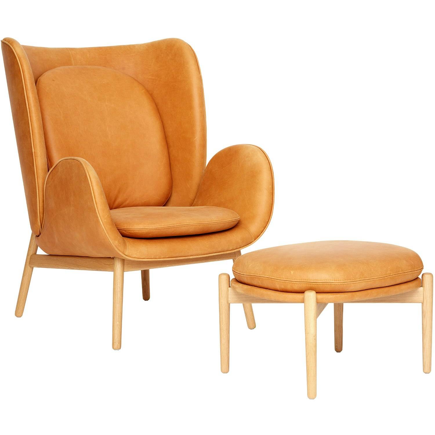 Fogia Embrace Armchair With Footstool L - Lænestole Læder Vintage Cognac - P-0000039293/P-0000160898