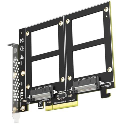 GLOTRENDS PU21 Dubbel U.2 till PCIe 4.0 X8-adapter utan splitterfunktion, konfigurera mjuk U.2 SSD RAID via OS Tool, (PCIe Bifurcation-moderkort krävs)