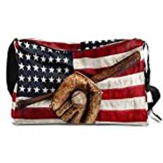 Baseballhandske gymväska baseball flagga läder duffelväska helg sport övernattningsväska resväska enkel axel crossbody handväska, flerfärgad, En storlek, Väskorganiserare