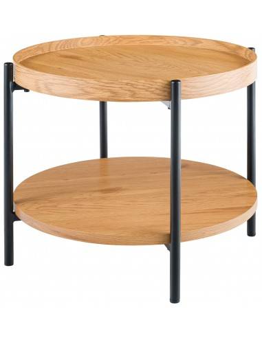 Rundt sofabord i metal og finér H40 x Ø50 cm - Sort/Eg