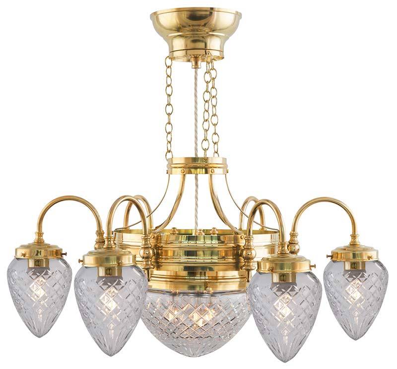 Loftskrone - Seksarmet ringkrone 1900 messing
