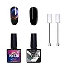 Grön 9D Kattöga Gel Nagellack Kit, Kameleont magnetisk nagellack svart färgbytande gel nagellack UV-ledd skal för nagelkonst Manikyr Blöt av UV-ledd med 2 magnetpinne