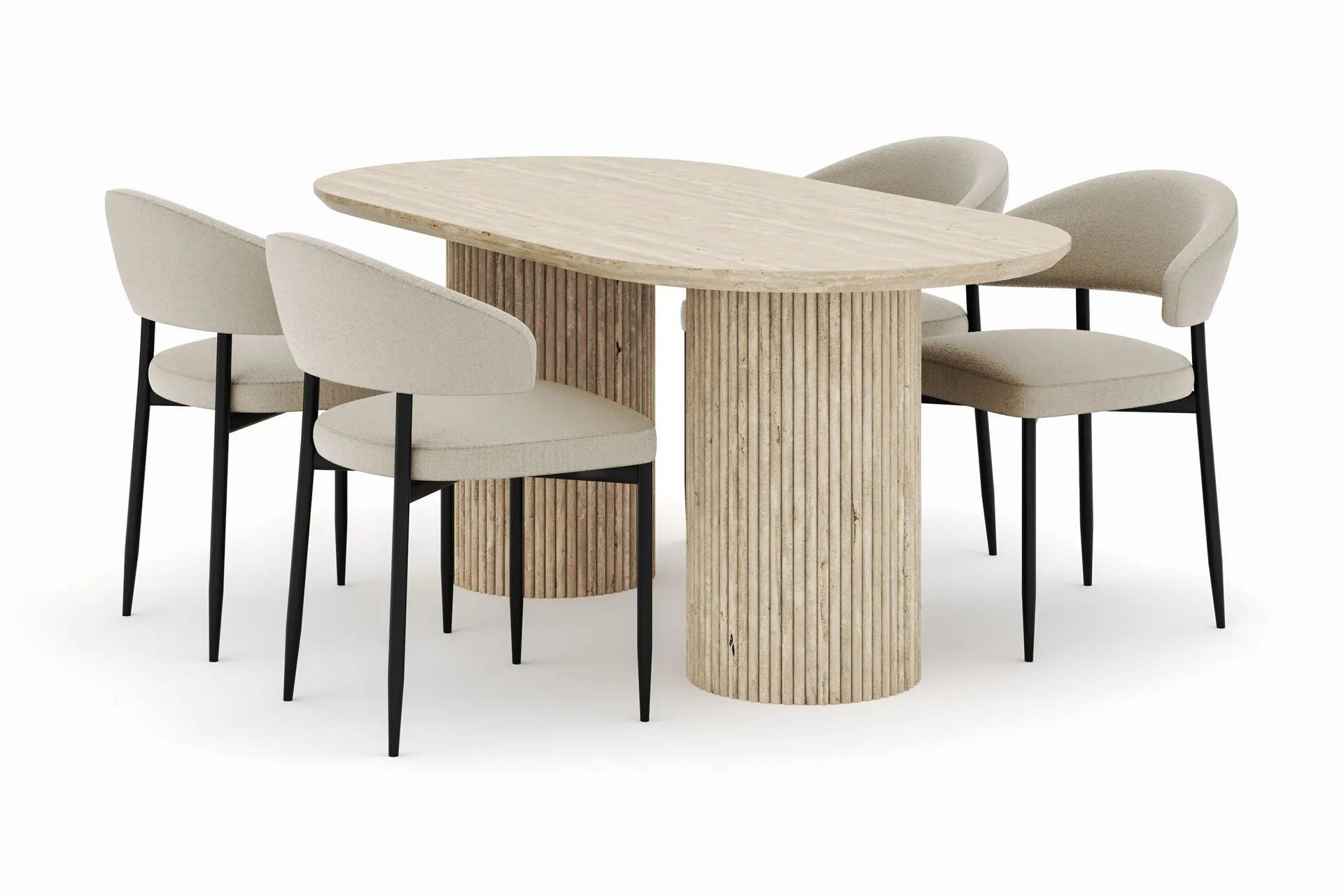 Andrarum Uppveda Ovalt Matbord 180x90 cm med 4 Sawako Stolar - Beige Matgrupper Trä