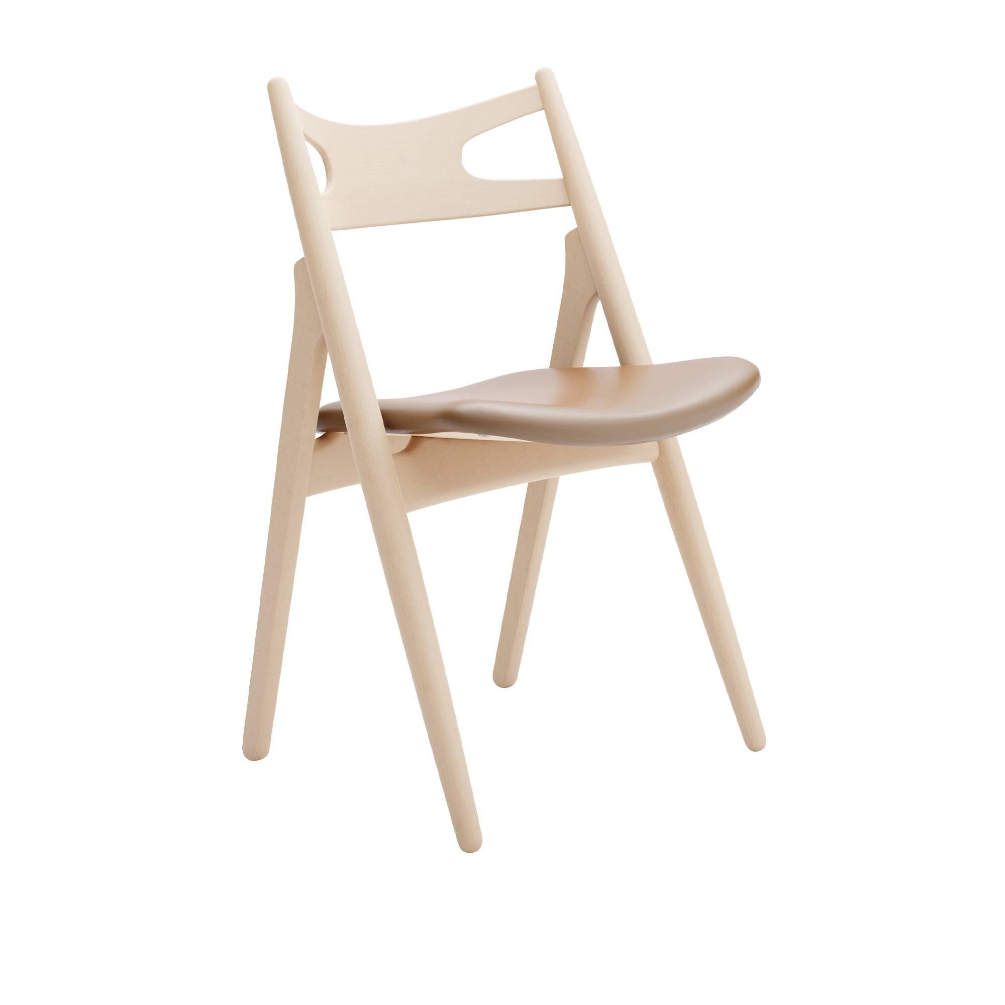 Carl Hansen - CH29P Sawbuck Chair, Tvålad Bok, Lädergrupp C Sif - 91 - Spisebordsstole - Hans J. Wegner - Træ farvet - Læder/Træ