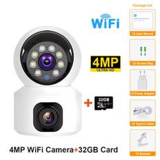 HD Minikamera Wifi Trådlös Dual Lens 8MP IP-kameror Smart Night Vision CCTV Security V380 Pro PTZ Camara Baby Monitor inomhus 4MP Wifi Cam 32G Card