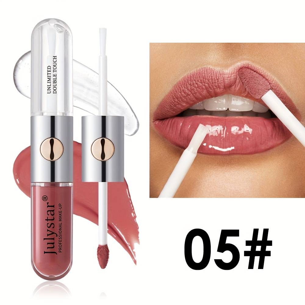TEMU Easy-to-color Dual-end Mirror Lip Gloss Makeup Long-lasting Non-transfer Lip Oil Lip Tint