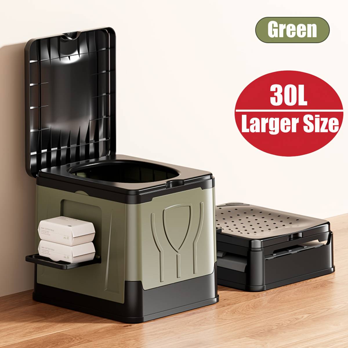 TEMU Extra-large Folding Portable Toilet With Lid - Camping, Hiking, Travel & Boating Rv Toilets