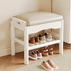 Shoe Bench, Entryway Bench with Leather Cushion, Solid Wood Shoe Rack, Mid Century Modern Bench, Shoe Storage, Shoe Organizer for Entryway,White,60cm