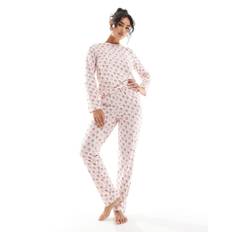 Pieces – Jul – Rosa, rosettmönstrad pyjamas med långa ärmar