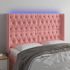 Sänggavel LED rosa 147x16x118/128 cm sammet