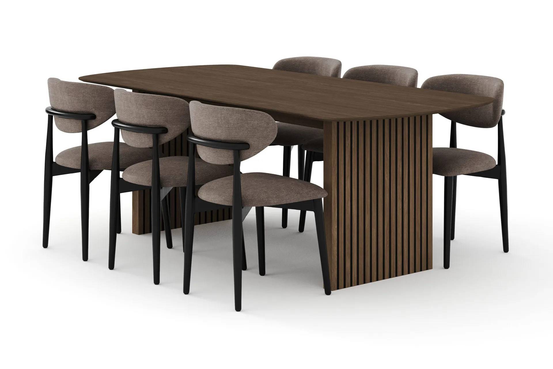 Richeto Matgrupp 210 cm Rökt ek med 6 Molly Matstolar - ek/Svart/Greige Brun Bark