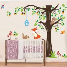 Wallsticker Kæmpe træ med dyr og fuglehus