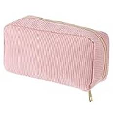 Giantree liten sminkväska för damer, enkel förvaringsväska med 3 innerfickor, Corduroy Make up-väska, bärbara resesminkväskor, tvättväska, rymmer olika kosmetika och verktyg, ROSA