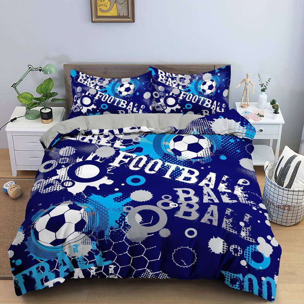 Färgglatt Fotboll Fotboll Sängklädesset Pojkar Flickor Enkelsäng Queensize Påslakan Örngott Säng Barn Vuxen Mode Hemtextil EU single(135x200cm)