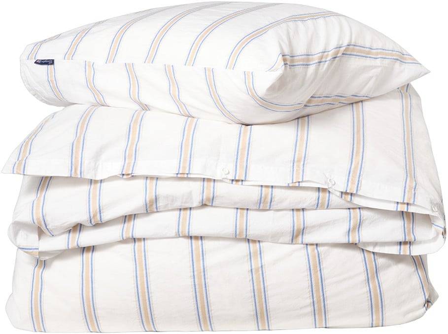 Lexington Dobby Striped Washed Cotton Percale Bed Set White/blue/beige Str 140x220/60x63 - Sengetøj hos Magasin.