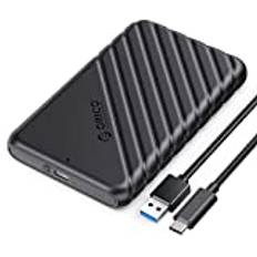 ORICO 2,5 tum, USB-C, hårddiskhölje, USB, 3.1 andra generationen, till SATA III, fodral till extern hårddisk för SSD HDD 9.5 7 mm, utan verktyg, med UASP, svart (25PW1-C3)