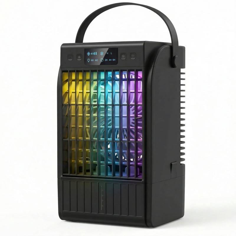 HOMCOM Bærbar Aircondition, 4-i-1 Mini Luftkøler med 4 Vindhastighed, 2 Kølig tåge, RGB 7 LED-lys, sort