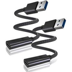 BASESAILOR USB 3.0 till USB C-adapter 0,2 m 2pack,USB 3 hane till USB C honkabel,5 Gbps 3.1 typ C laddarkontakt för Apple iPhone 16 16e 15 Pro Max,iPad Air Mini,Samsung Galaxy S25 S24 S23,Z vikbar
