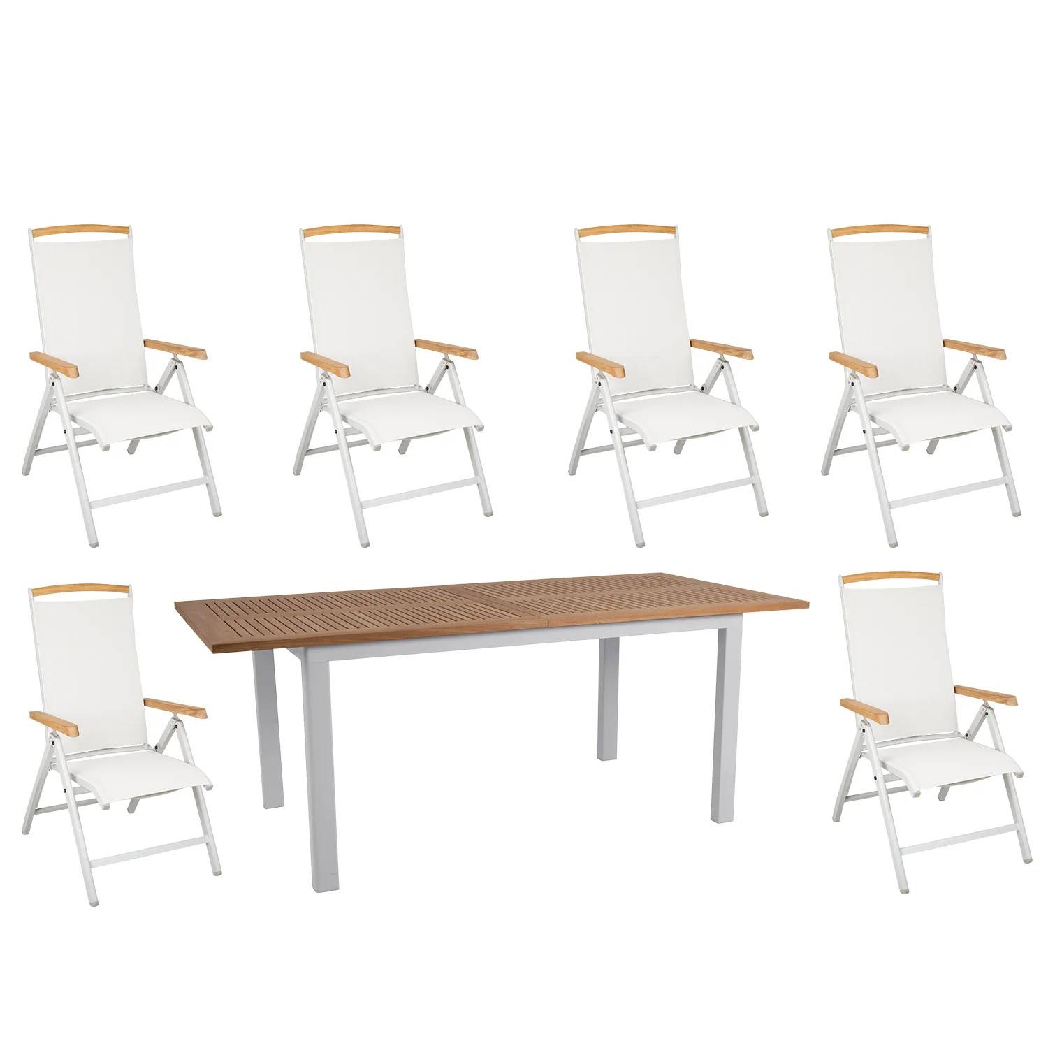 Andy/Lyon matgrupp ljusgrå/teak - 6 stolar - 194-252x90 cm - Ljusgrå/Träfärgad