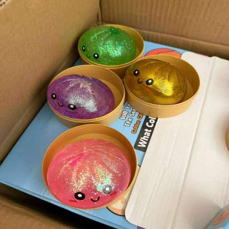 Glitter Dumpling Squishy Med Låda Dumplings Sensorisk Klämleksak För Stresslindring Slumpmässig Färg