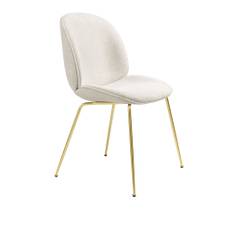 Gubi - Beetle Dining Chair Fully Upholstered - Conic Base Brass Fabric Light Bouclé 001 - Matstolar - GamFratesi - Guld - Metall/Textilmaterial