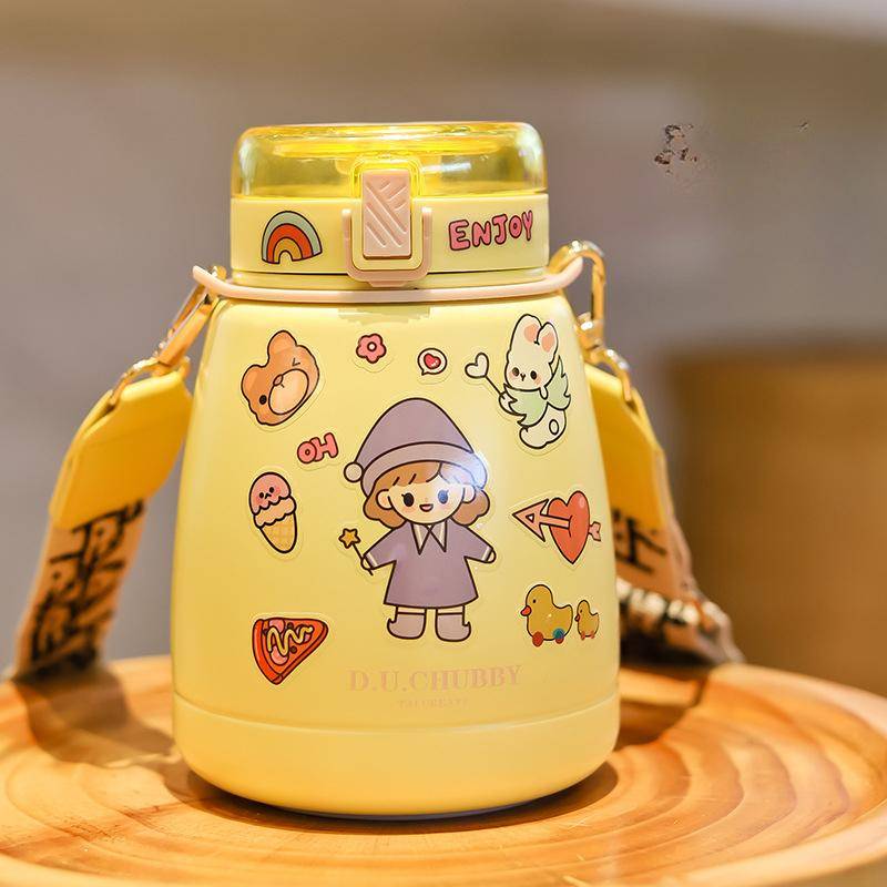 Adorable 304 Stainless Steel Dudu Cup Vacuum Cup 1000ml Spacious Kettle Cup with Straw Pot Belly Thermos Cup 1L