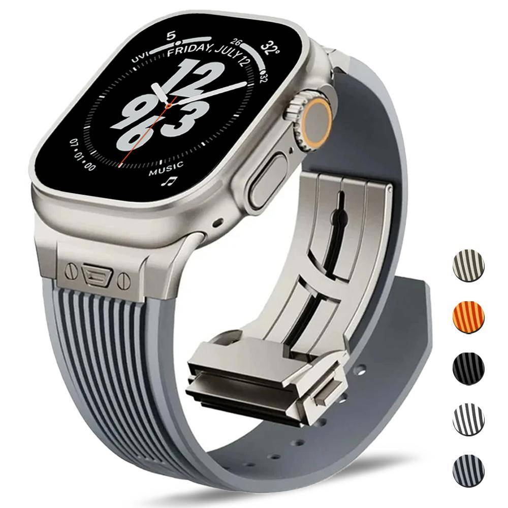 Herr Gummiband för Apple Watch Ultra 3 49mm Serie 11 10 46mm Sport Mjukt Band för Iwatch 9 8 7 6 5 4 SE 3 44mm 45mm Armband black