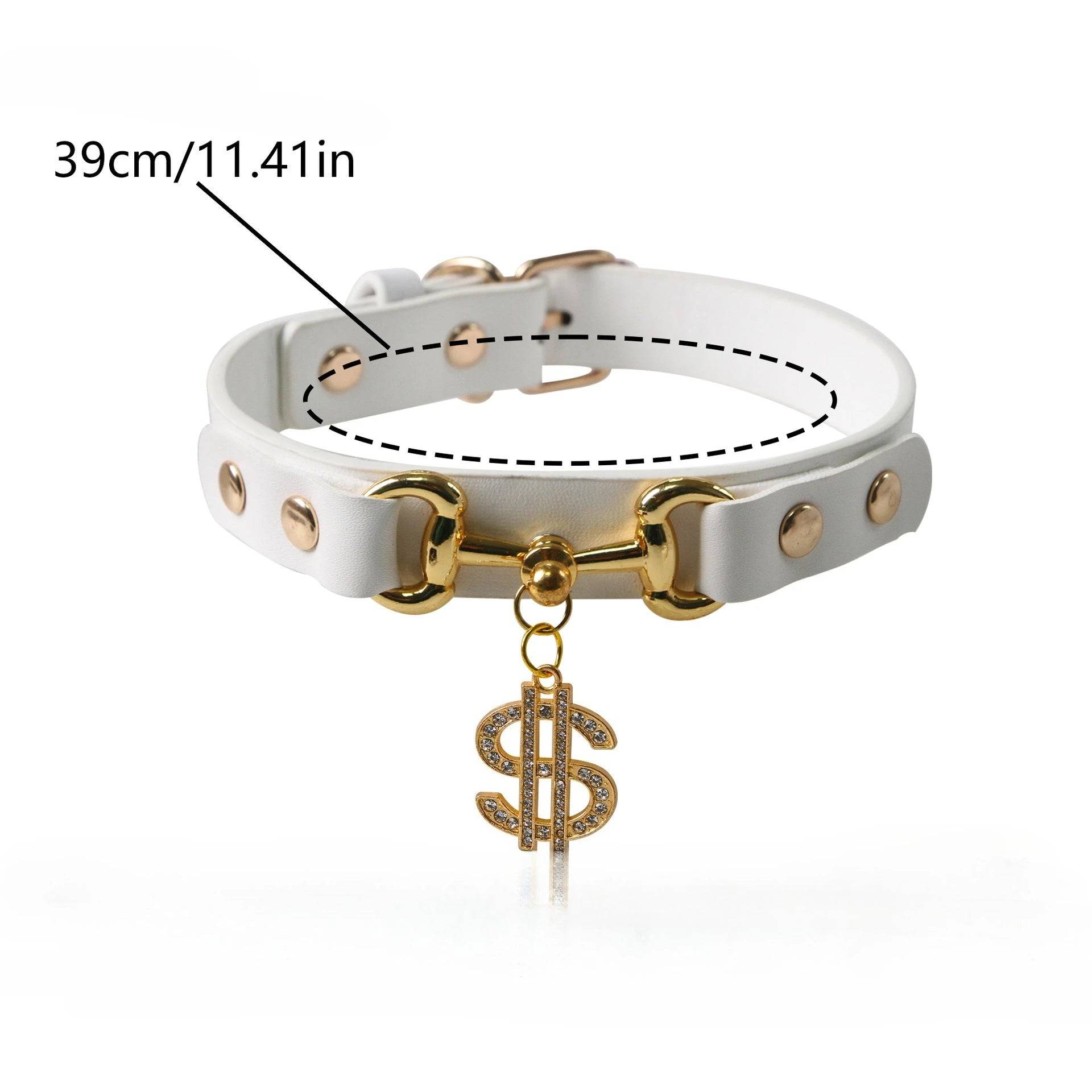 Heart Print Leather Collar for Small Dogs & Cats - White money