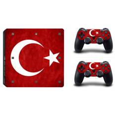 PS4 Slim skin til konsol og to controllere. Tyrkiets flag.