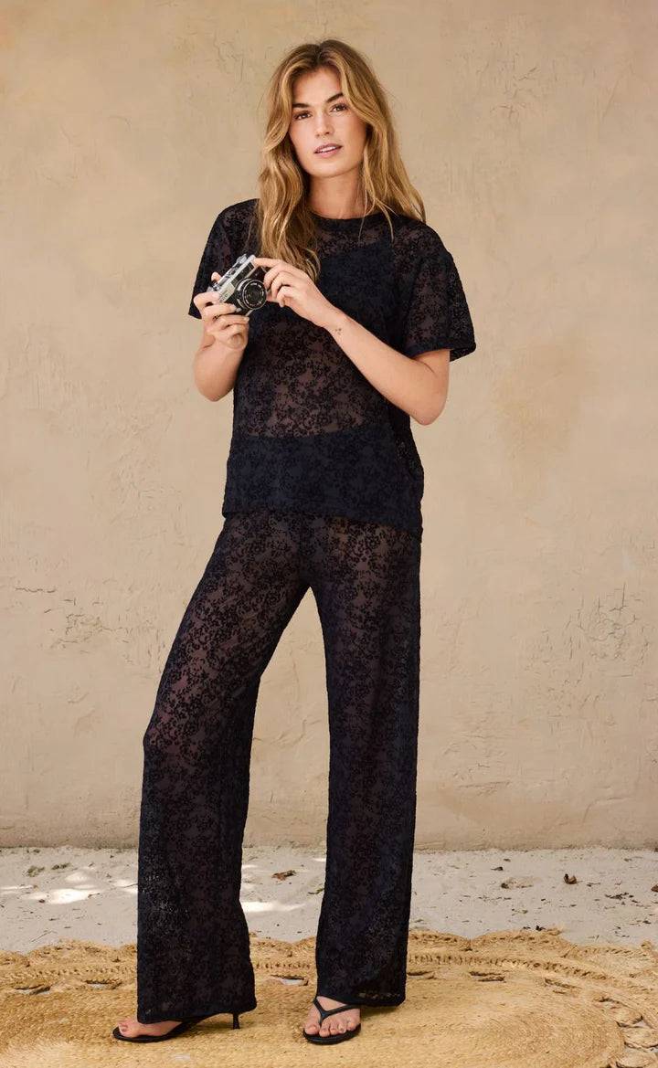 Hype the Detail - Lace mesh T-shirt - sort - S/M